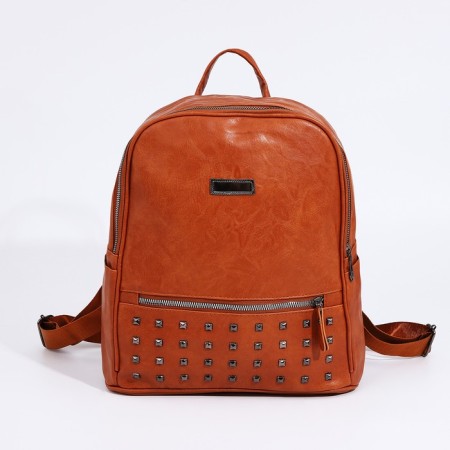 Women's backpack made of artificial leather with zipper, 1 pocket, redhead red-2