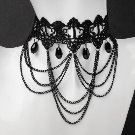 Choker "mistress" openwork and chains, black color, 30cm
