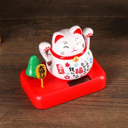 Plastic pendulum from the solar battery "Cat Mani-Neko with a tree" White 8x10x6 cm-3