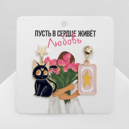 Emall earrings "Moon Prism" Cat, colored in gold