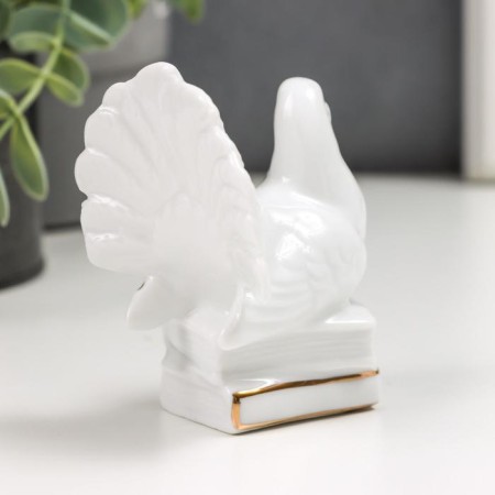 Souvenir ceramics "White dove on books/gift" with gold, rhinestones 7.5 cm mix-4