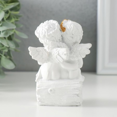 Polystone souvenir "Snow -white angels on a log - heart and key" 7.5x7x10.5 cm-2