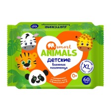 Влажные полотенца Smart Animals детские, 60 шт