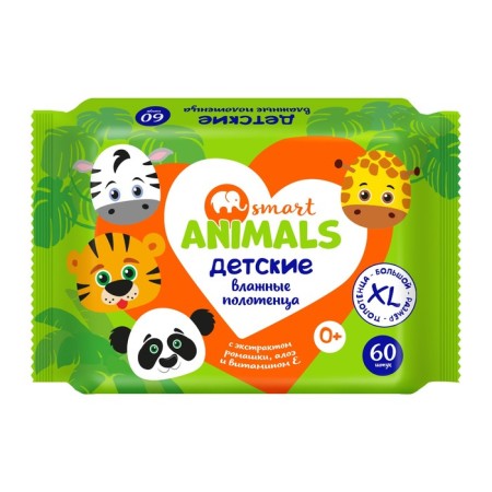 Wet towels Smart Animals, 60 pcs