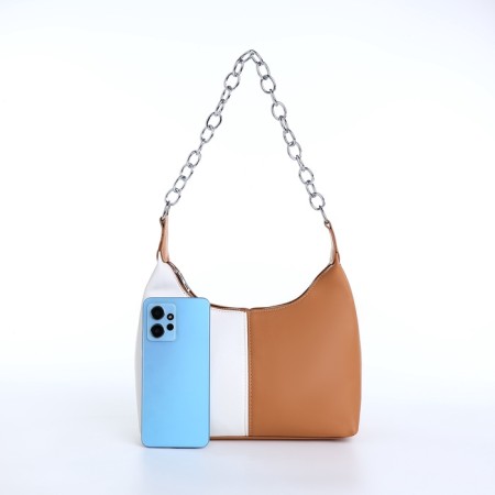 Baget bag with zipper, white/brown color-5