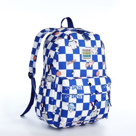 School backpack from textiles on lightning, 3 pockets, blue color-2