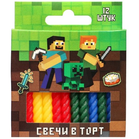 Set of candles for the cake "Happy Birthday", 12 pieces, minecraft-5