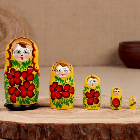 Matryoshka "Anya", yellow, 5-doll