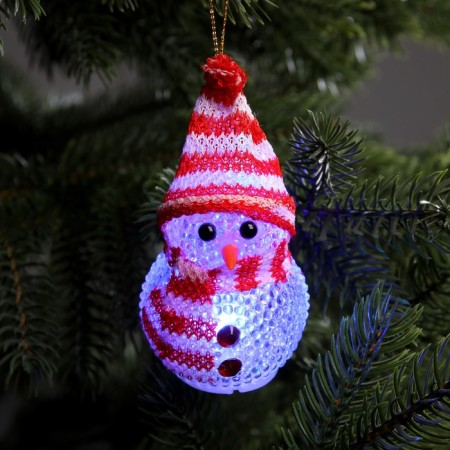 Christmas tree toy "Snowman", 10 cm, from batteries, glow of multi (RGB)