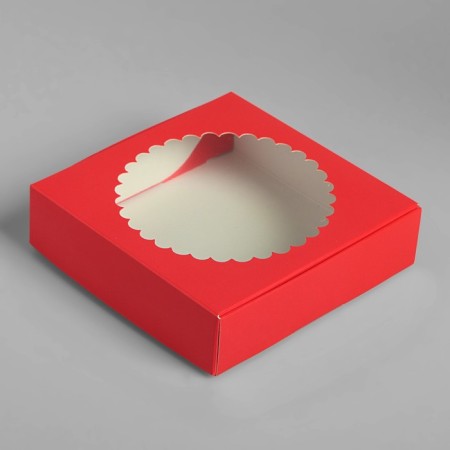 Gift box of the team with a window, 11.5 x 11.5 x 3 cm, scarlet
