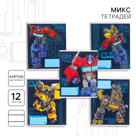 Notebook in a ruler of 12 sheets, 5 types of mix, cover covering cardboard, transformers