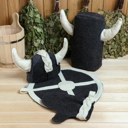 Set of bath 4 items "Viking" hat, rug, portfolio, mittens