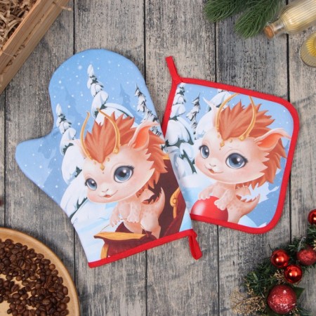 Set of kitchen. Ethel "Fun and Joy": 19x19 cm, mittens-output 20x28 cm, 100% x
