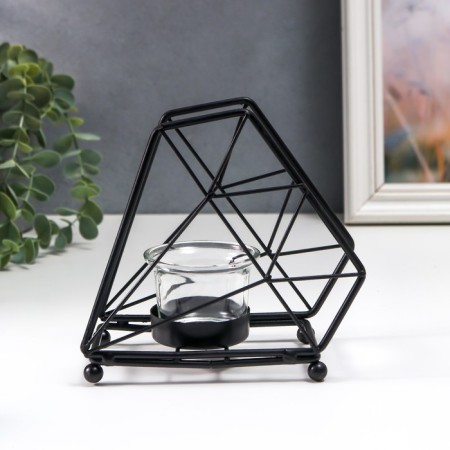 Climber Metal, glass for 1 candle "Loft. Trapezius" black 13x8x15 cm-1