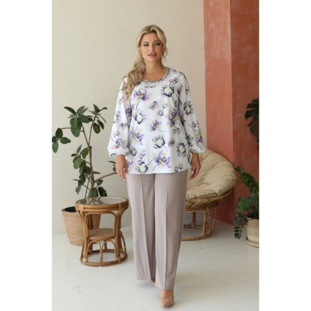 Female blouse, size 52, white, purple color-11