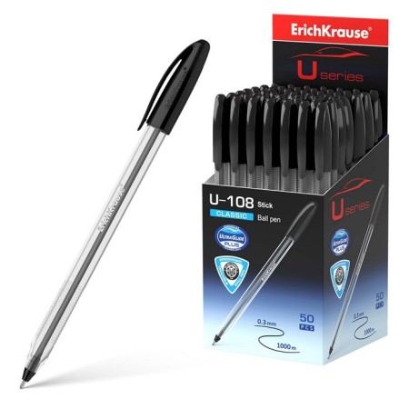 Ballic handle Erichkrause U-108 Classic Stick, a needle node 1.0 mm, black ink black, ultra-soft letter