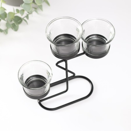 Summary metal, glass for 3 candles "Curve line" D = 2-5 cm black 16x6x18.5 cm-5
