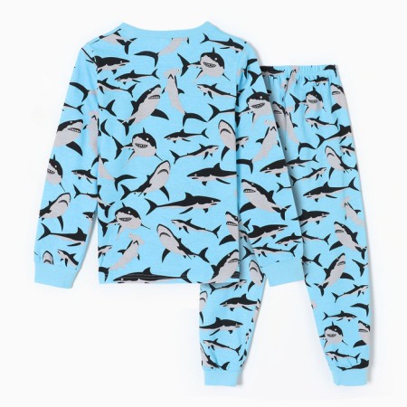 Pajamas for boys, blue color/sharks, height 128 cm-5