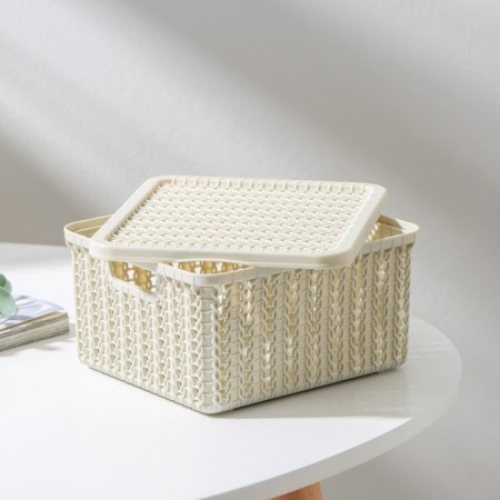 Storage box with a “knitting” lid, 1.5 l, 17 × 15 × 8 cm, color white rattan-6