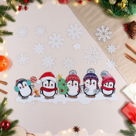 Stickers on the windows "New Year" Penguins, 65x45 cm-1