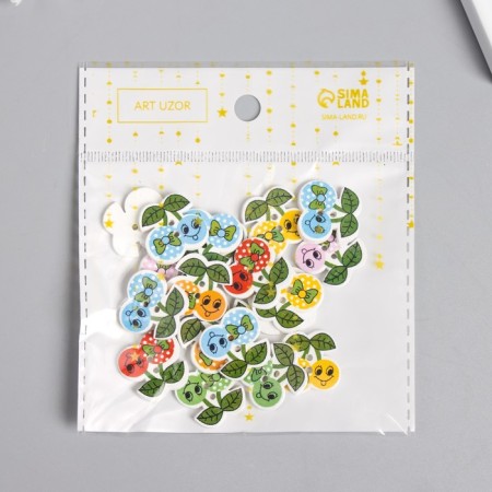 Buttons wood for creativity 2 punctures "cherries with a bow" set of 20pcs 1.9x1.9x0.2 cm mix-3