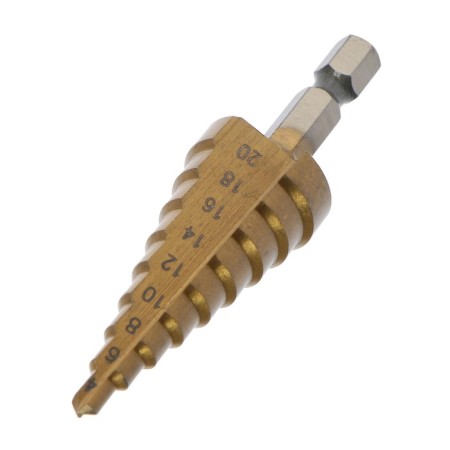 Drill step tundra, HSS, tin, hexagonal shank, 4 - 20 mm
