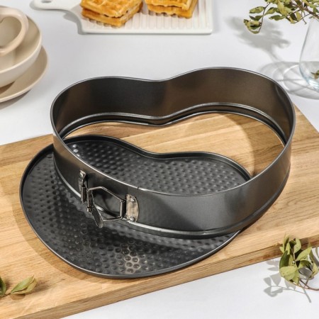 A set of forms for baking the connective share "Elin. Heart ”, 3 subjects: 23/25/29 × 6 cm, anti -stick coating, black color-2