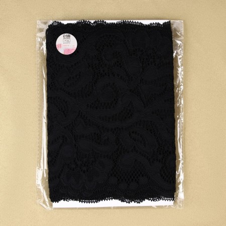 Lace elastic fabric "Patterns", 175 mm × 2.7 ± 0.5 m, black color-4