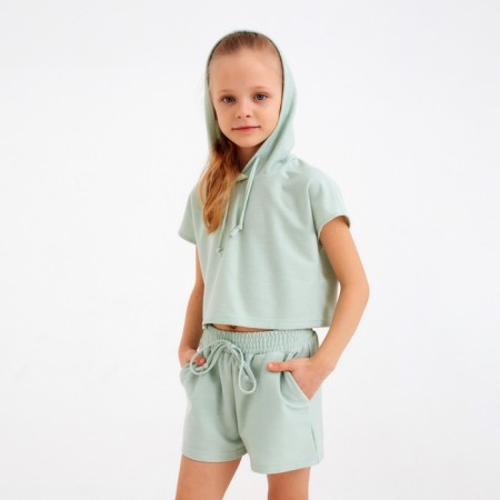 Kit for girls (top, shorts) minku: casual collection olive color, height 152-3