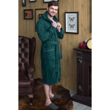 Male dressing gown with a hood, size 54, green, Makra