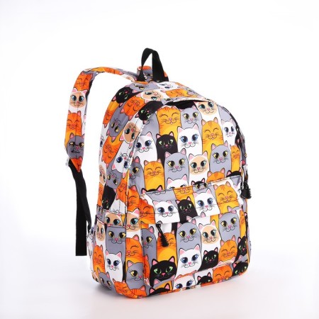 School backpack of textiles on a zipper, 4 pockets, wallet, gray/orange color-3