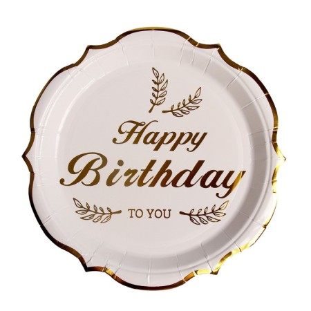Paper plates "Happy birthday", in a set of 6 pieces, color gold