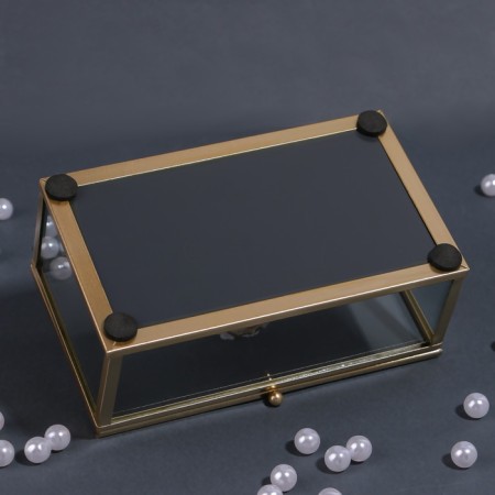 Organizer for storage "Crystal", with a lid, glass, 1 section, 14.5 × 9 × 8 cm, the color is transparent/copper/pink-10