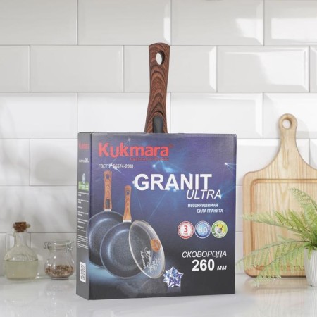 Granit Ultra pan, d = 26 cm, glass cover, anti -stick coating, removable handle-6