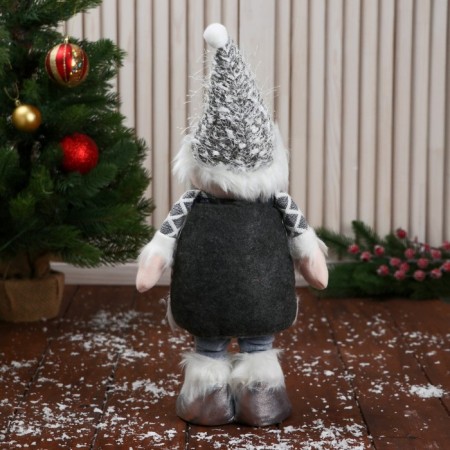 Soft toy "Santa Claus in a suit with a strap, long legs" stands, white-gray-2