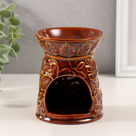 Aroma lamp ceramics "plant pattern" caramel 9.5x9.5x12 cm-3