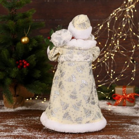 Santa Claus "in a white fur coat with gifts" moves, with backlight, 43 cm-2