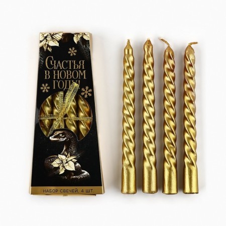 Candles twisted "Happiness in the New Year", 4 pcs, 6.8 x 16 x 2 cm-4