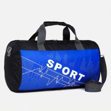 Sports bag with zipper, long belt, black color/cornflower