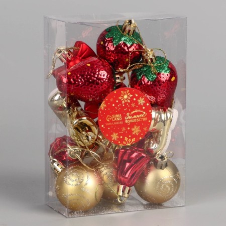 Set of jewelry plastic 15 pcs "Strawberry mood" red gold-1