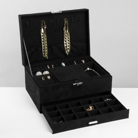 Steam for jewelry "Casket" 2 level, phlock, 24.5 × 17 × 12 cm, black color-7