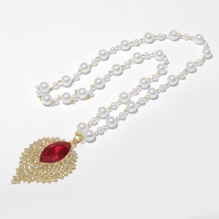 Piece with pearls "drop" is large, the color is red-white in gold, 70 cm-1