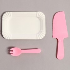 Set of disposable dishes, 6 pcs, pink color