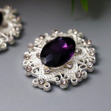 Decor for creativity Metal "Medallion Patal" dark violet crystal set 2 pcs 2.6x2.4 cm 107-2
