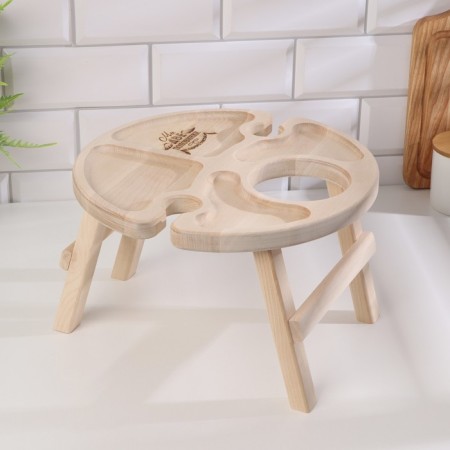 Table - a tray with a menage and folding legs "We are two halves" d = 30x2 cm, birch-1