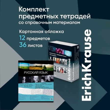 A set of subject notebooks 36 sheets, 12 pieces, Erichkrause "Timeline", coated cardboard, Blok OFSET 100%, information block-21