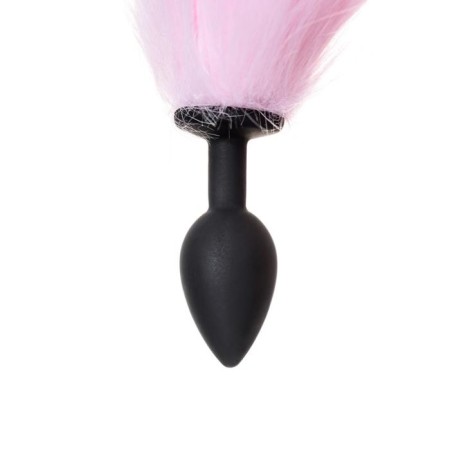 Anal plug with a white-pink tail, silicone, black color, 45 cm, d = 2.7 cm-6