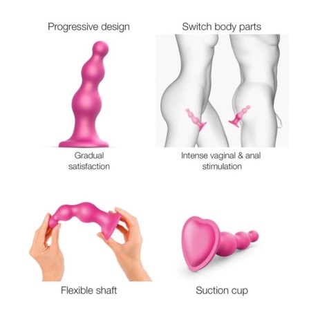 STRAP-ONE DILDO PLUG BEADS FRAMBOISE Metallic Metallic Gallemitator, 16 cm-3