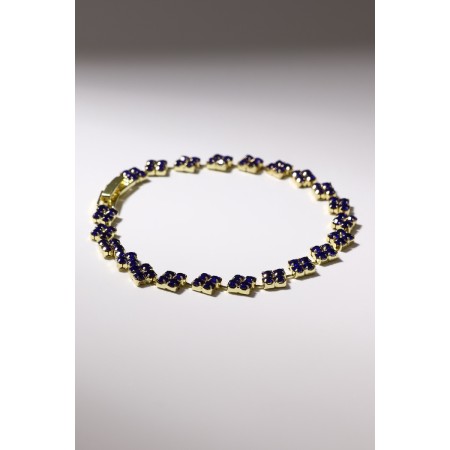 Bracelet with rhinestones rhombics, blue in gold, 18 cm-1
