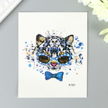 Tattoo on the body color "Leopard with glasses" 10x8 cm